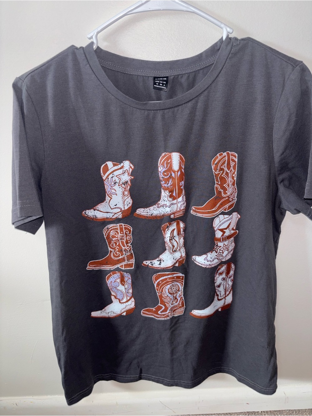 SHEIN Charcoal Short-Sleeve Tee with Orange & White Cowboy Boot Graphic